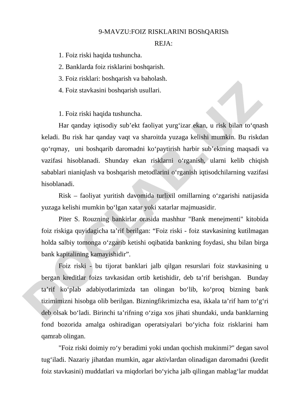 Foiz risklarini boshqarish