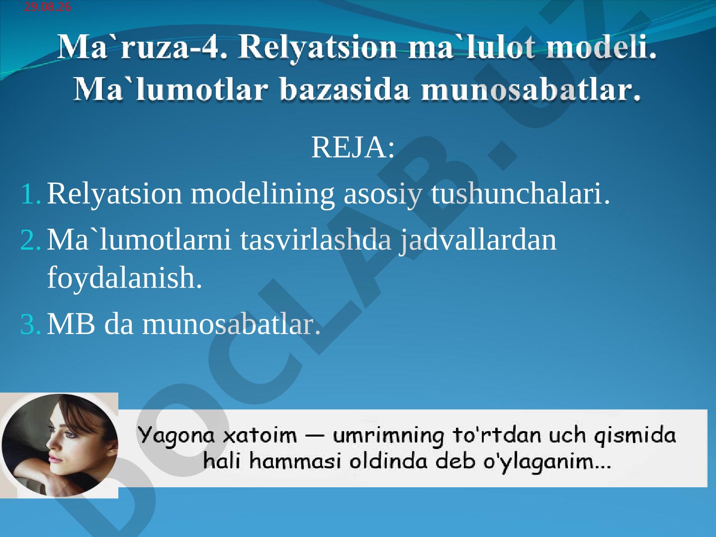 Relyatsion modelining asosiy tushunchalari