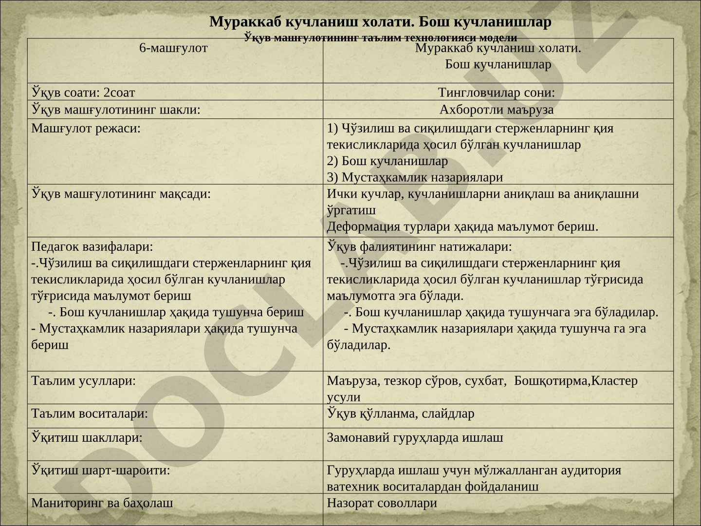 Мураккаб кучланиш холати. Бош кучланишлар