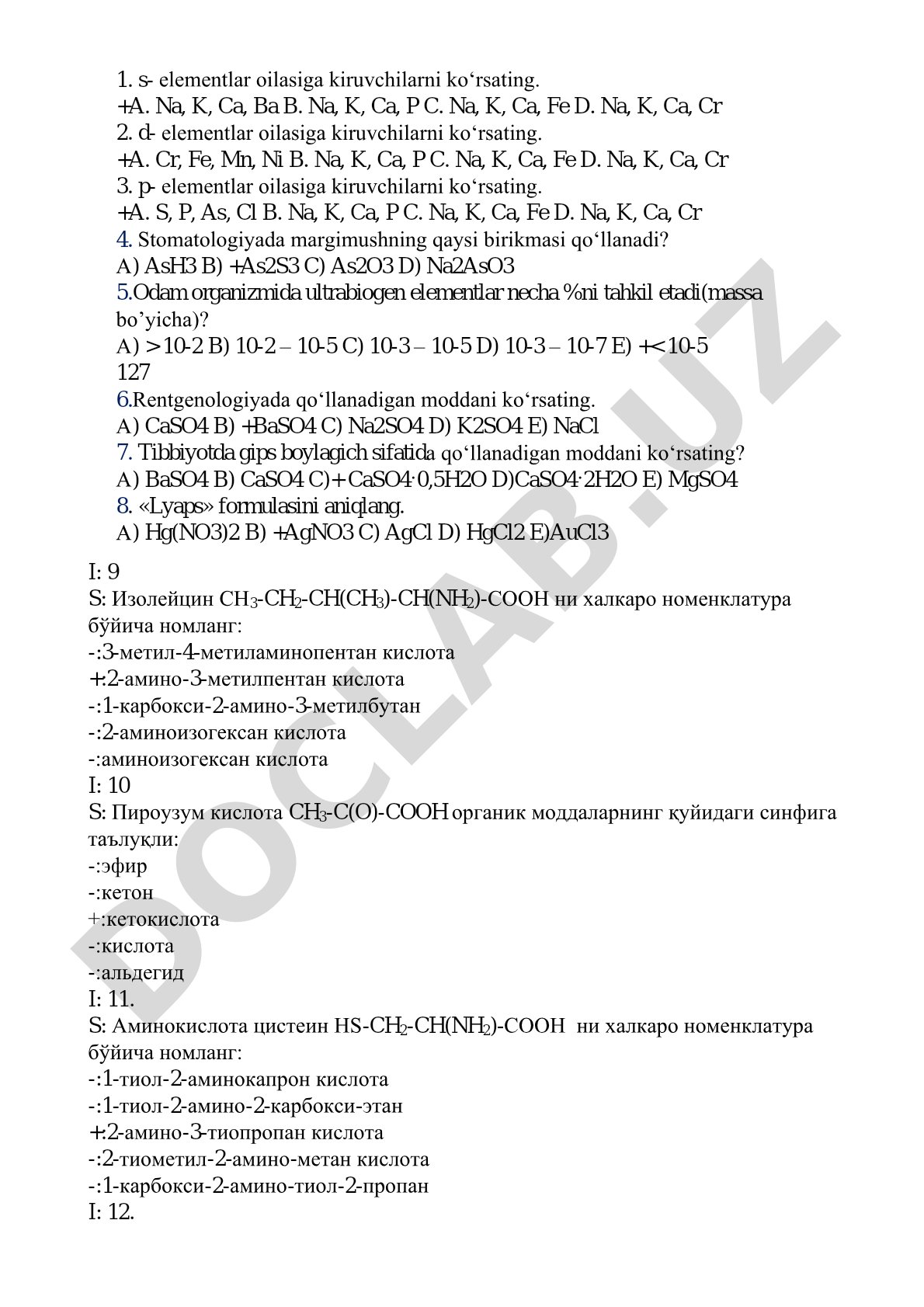 Tibbiy kimyo elementlari va birikmalari