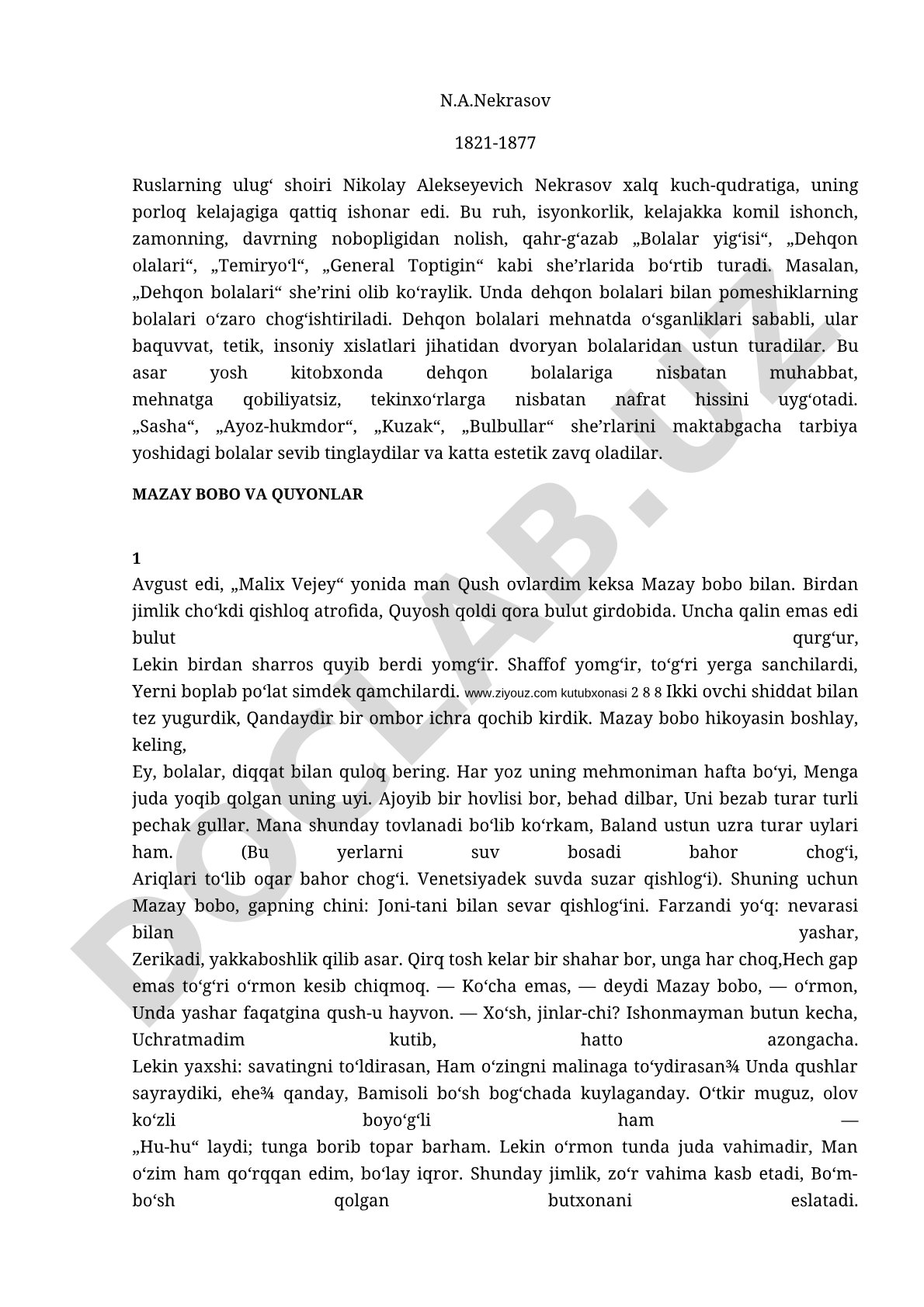 Nekrasovning bolalar she'rlari
