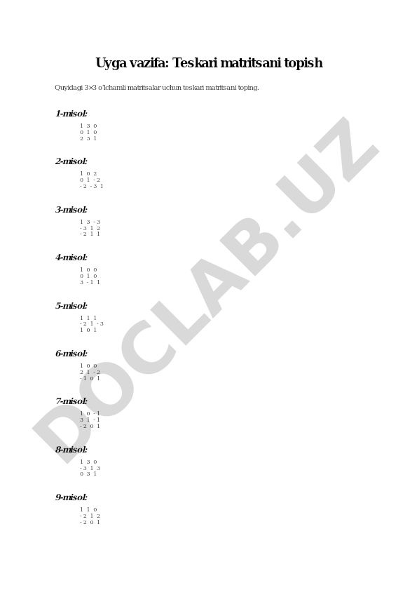 3×3 matritsalar uchun teskari matritsani topish