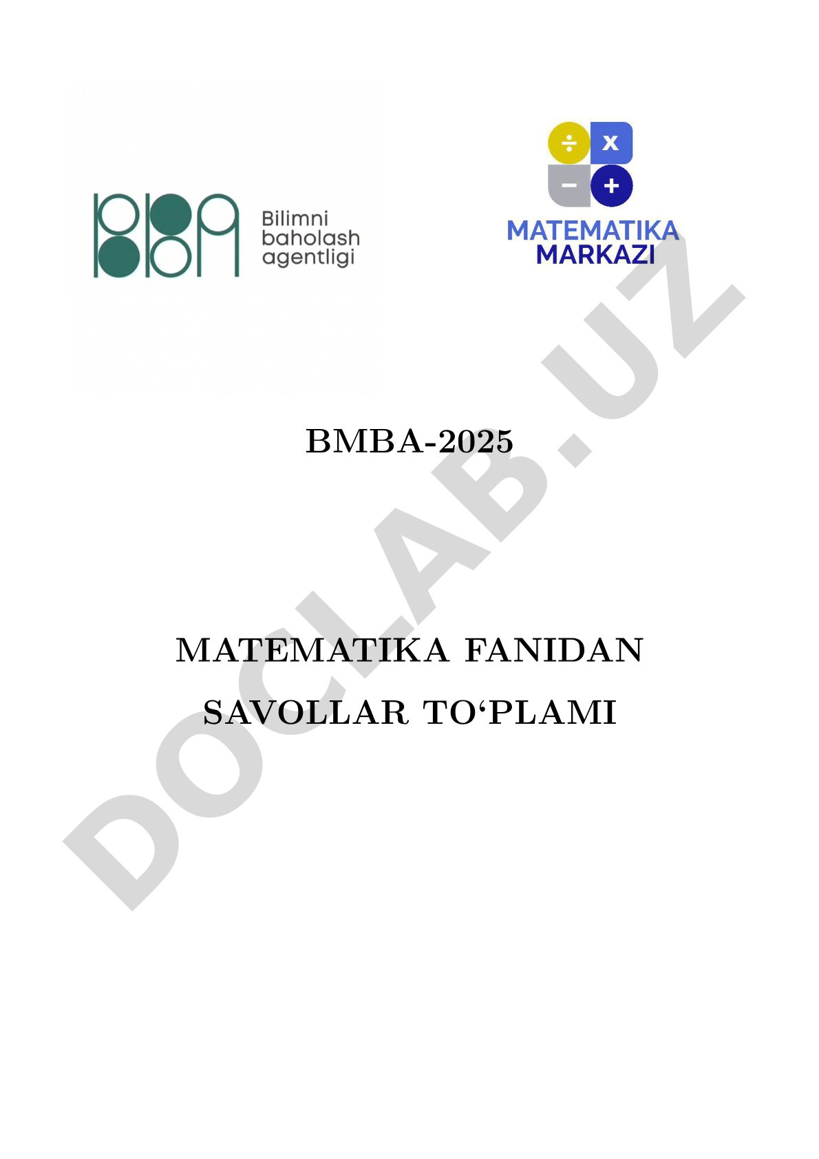 BMBA-2025 Matematika fanidan savollar to‘plami