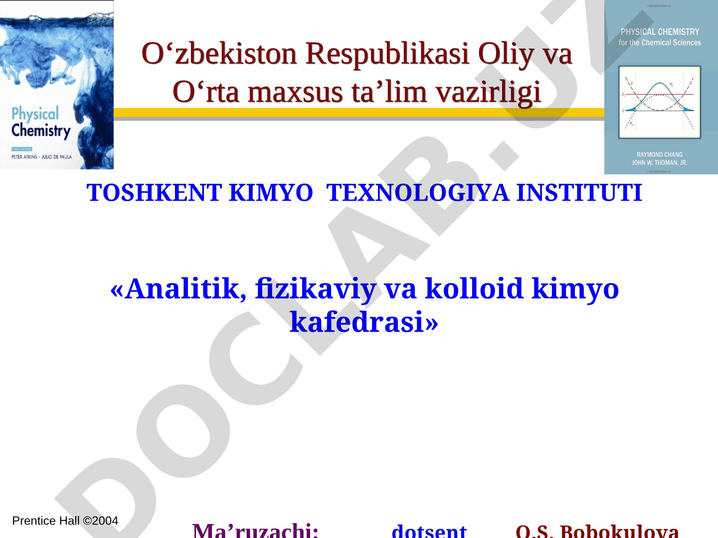 KIMYOVIY TERMODINAMIKA. TERMODINAMIKANING 1 QONUNI