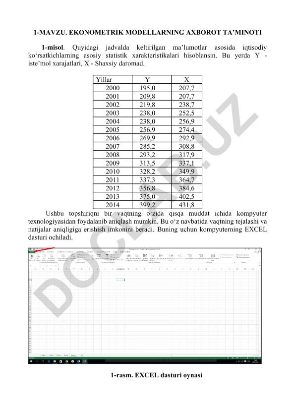 Ekonometrik modellarning axborot ta'minoti va statistik xarakteristikalarni hisoblash