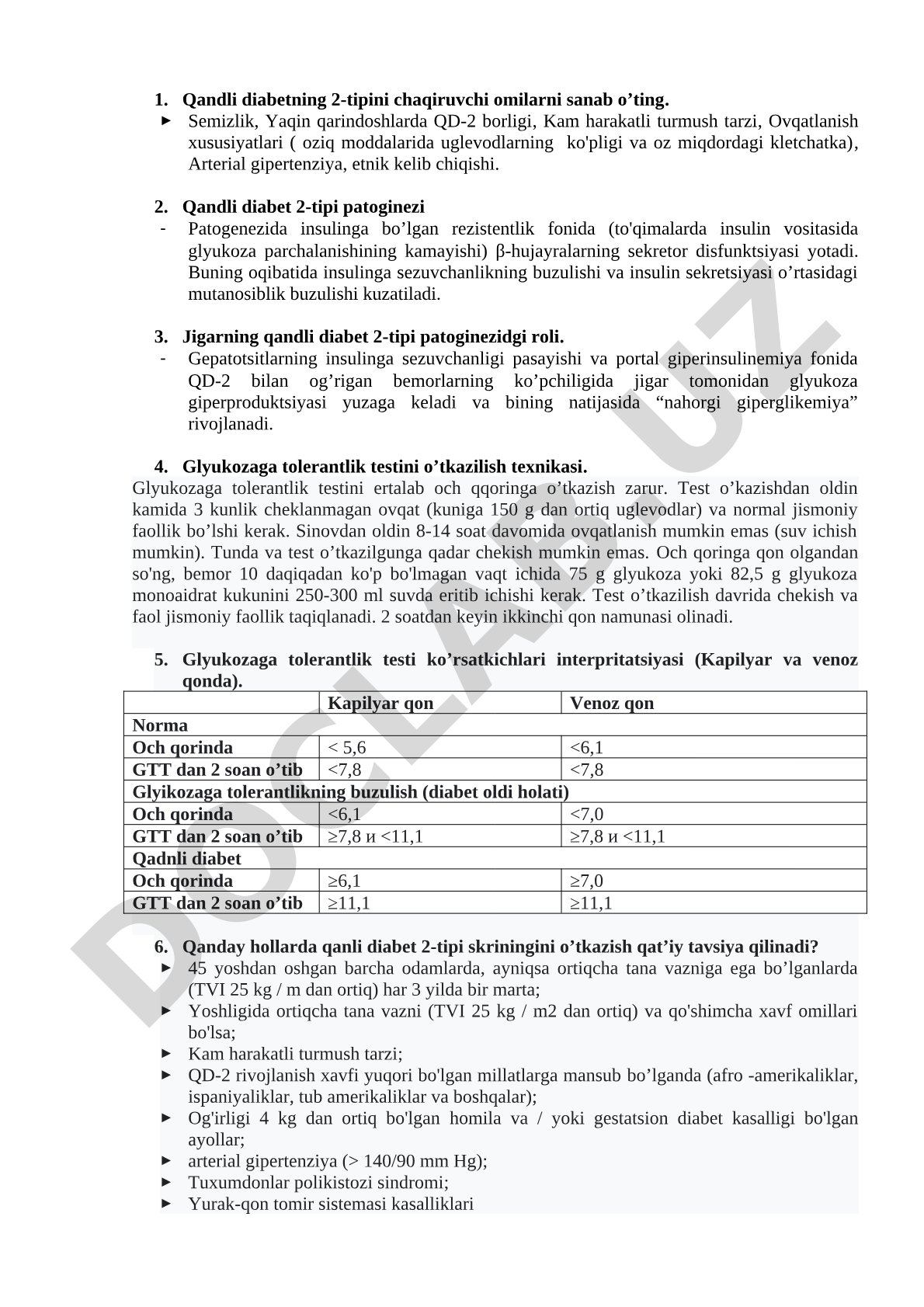 Qandli diabet 2-tipining xavf omillari va patogenezi