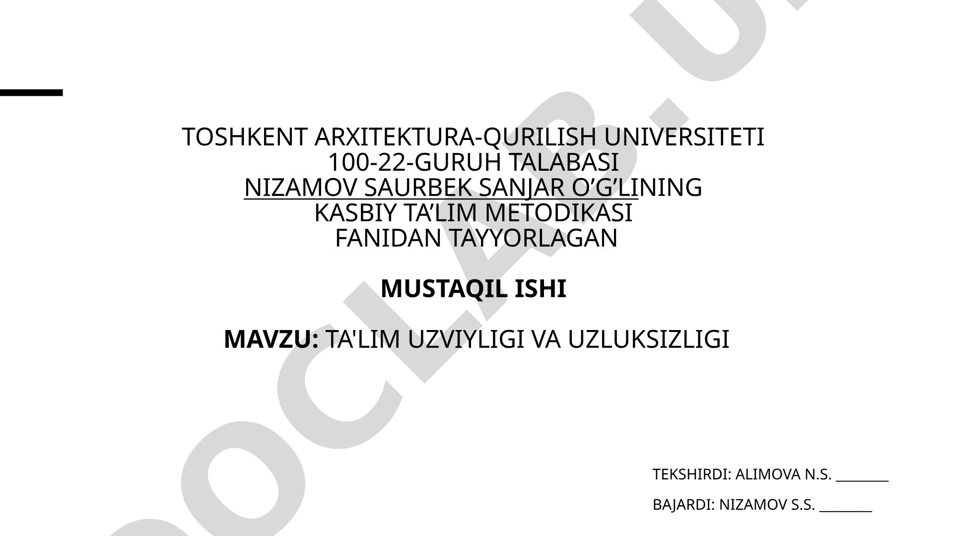 Ta'lim uzviyligi va uzluksizligi