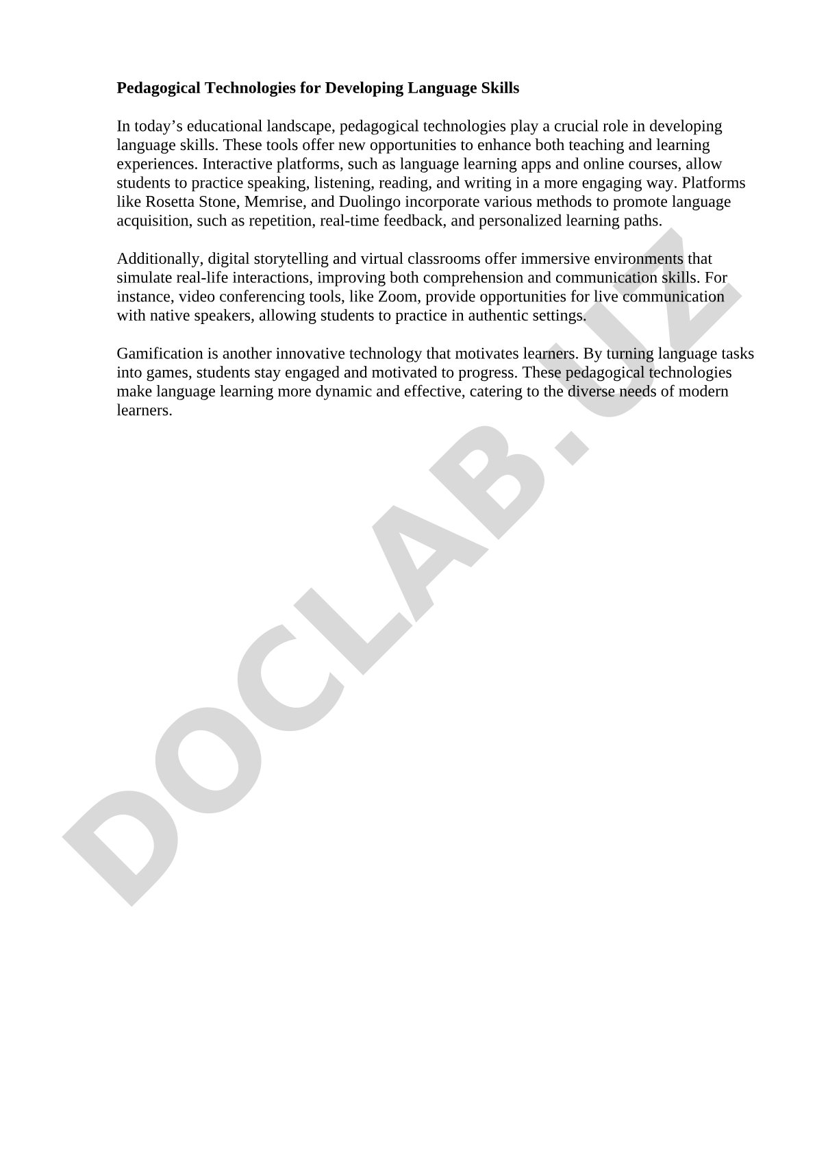 Pedagogical Technologies for Developing Language Skills