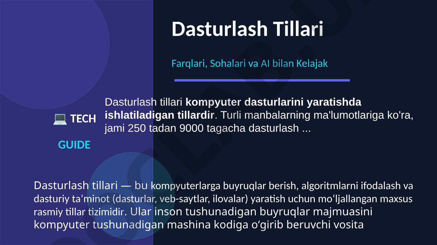 Dasturlash tillari farqlari, sohalari va AI bilan kelajak