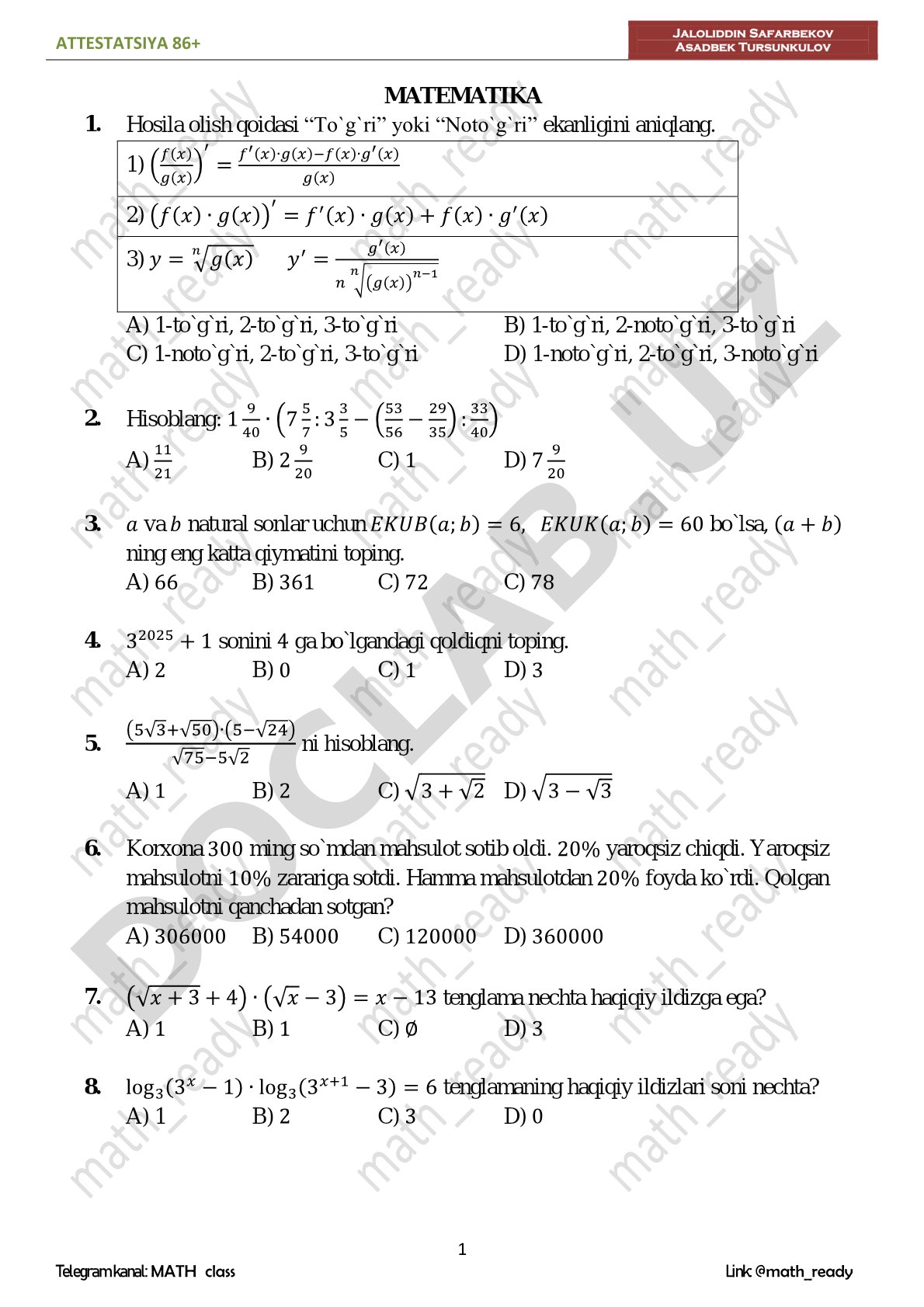 Matematika attestatsiya testi