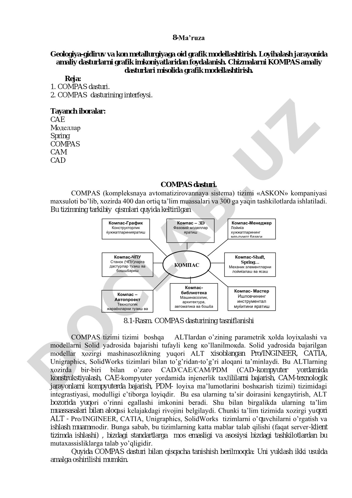 Geologiya-gidiruv va kon metallurgiyaga oid grafik modellashtirish