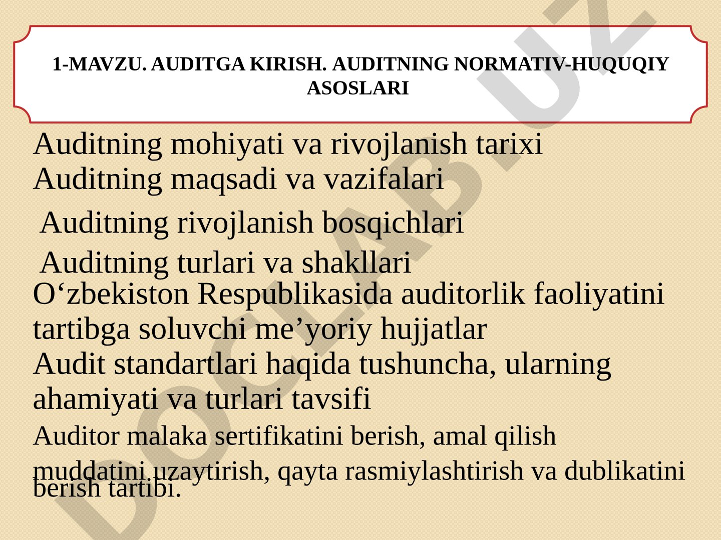 Auditga kirish va auditning normativ-huquqiy asoslari