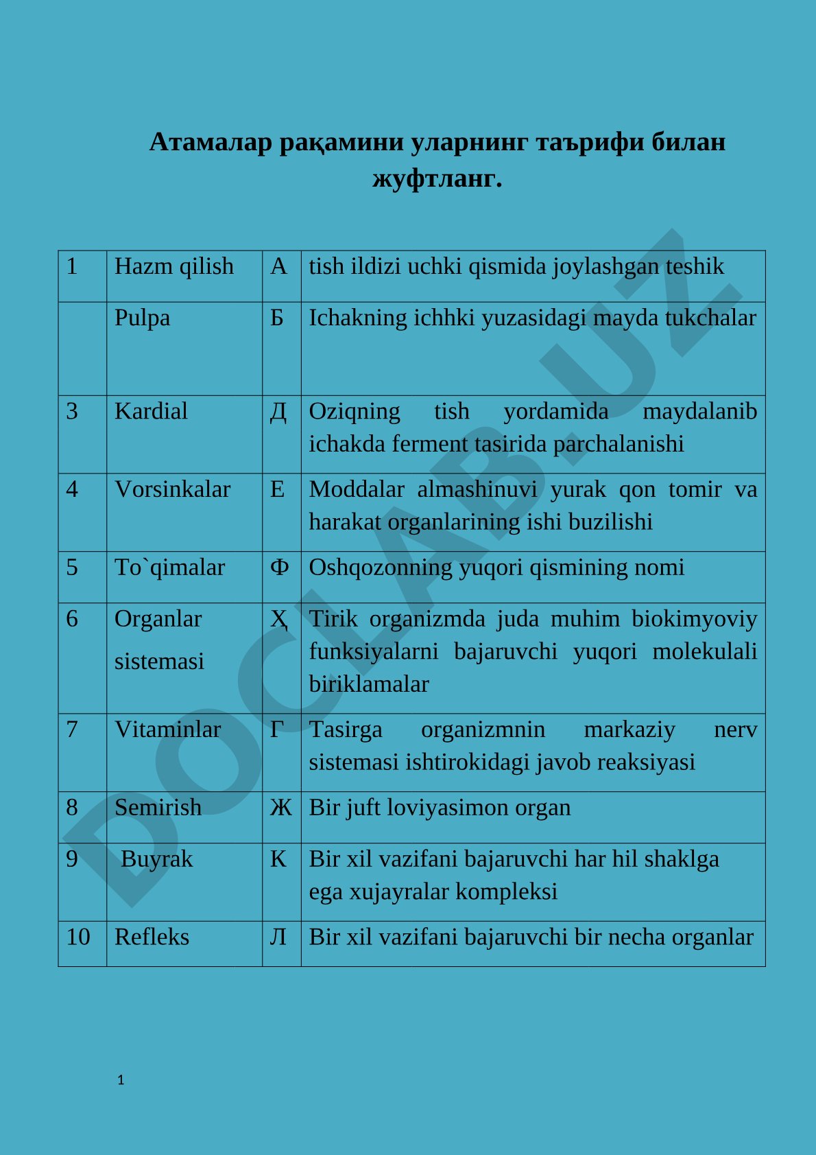 Biologiya atamalarini ta'riflar bilan moslashtirish