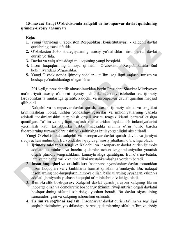 Yangi O‘zbekistonda xalqchil va insonparvar davlat qurishning ijtimoiy-siyosiy ahamiyati