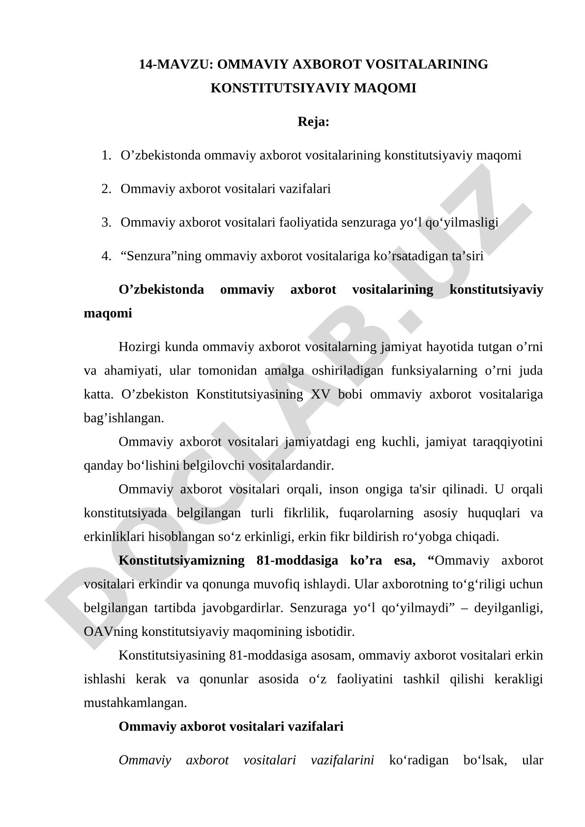 Ommaviy axborot vositalarining konstitutsiyaviy maqomi