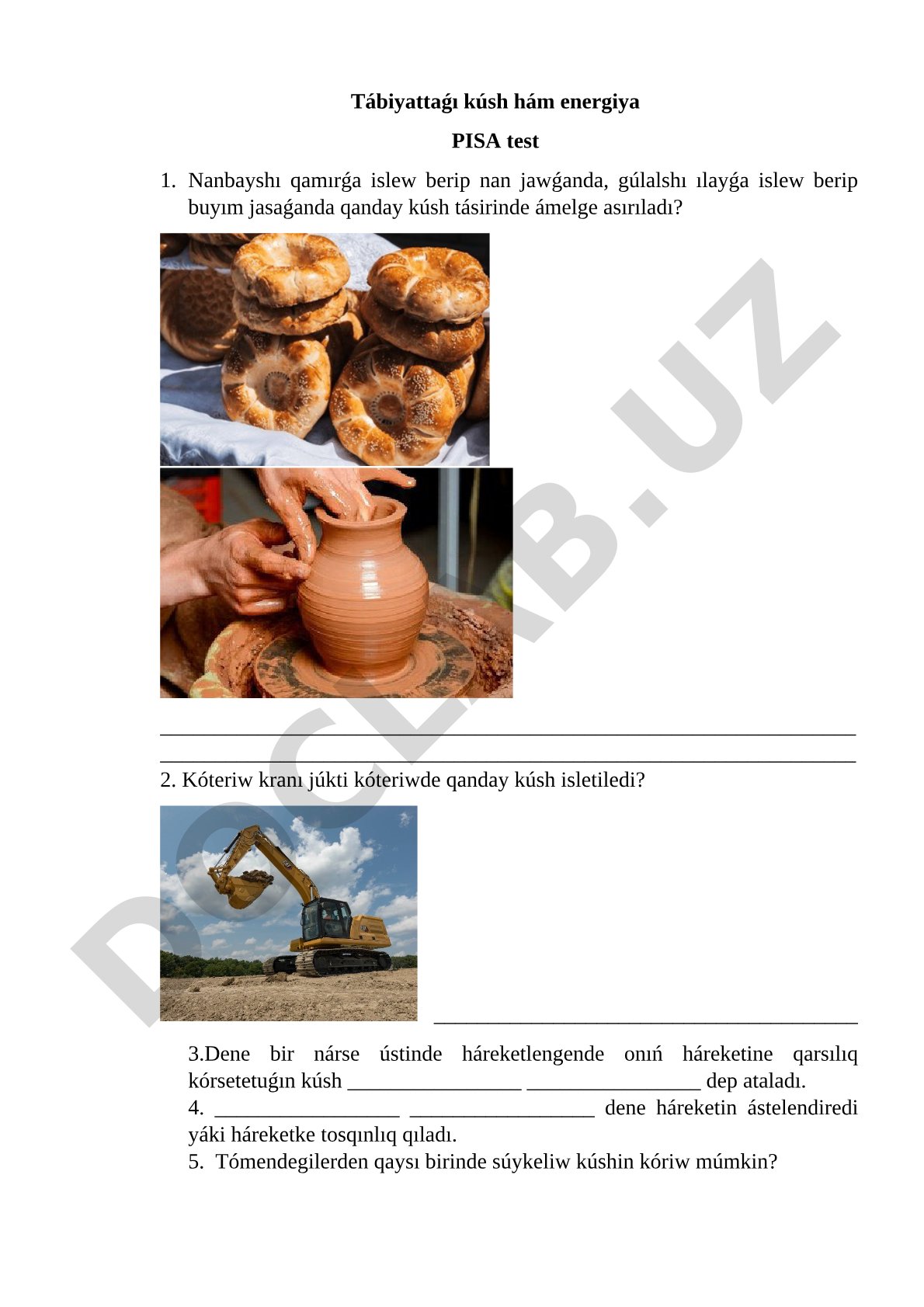 Tábiyattaǵı kúsh hám energiya PISA test