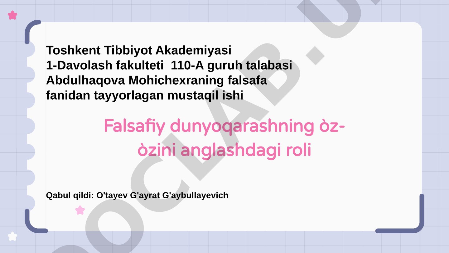 Falsafiy dunyoqarashning o'z-o'zini anglashdagi roli