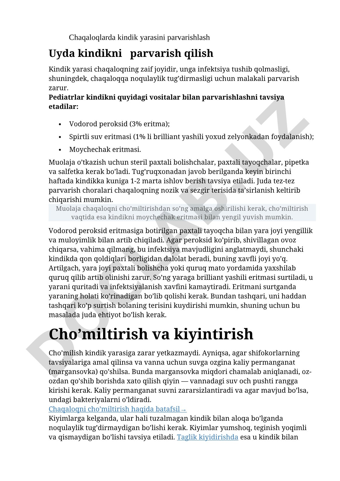 Chaqaloqlarda kindik yarasini parvarishlash