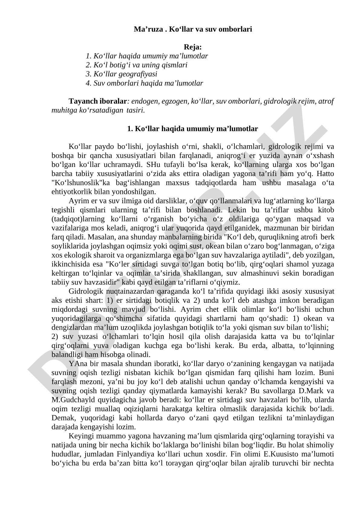 Ko‘llar va suv omborlari
