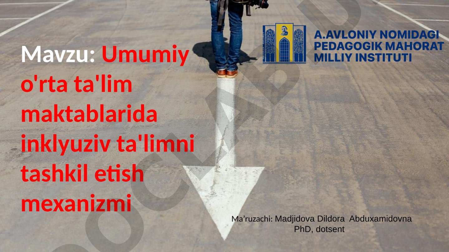 Umumiy o'rta ta'lim maktablarida inklyuziv ta'limni tashkil etish mexanizmi