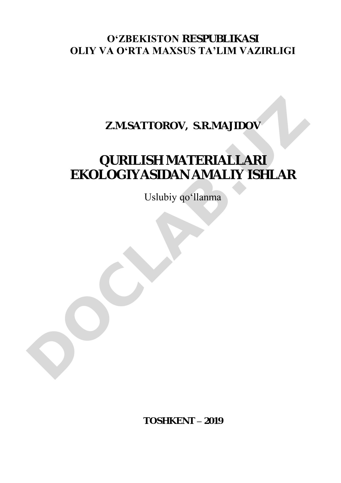 Qurilish materiallari ekologiyasidan amaliy ishlar