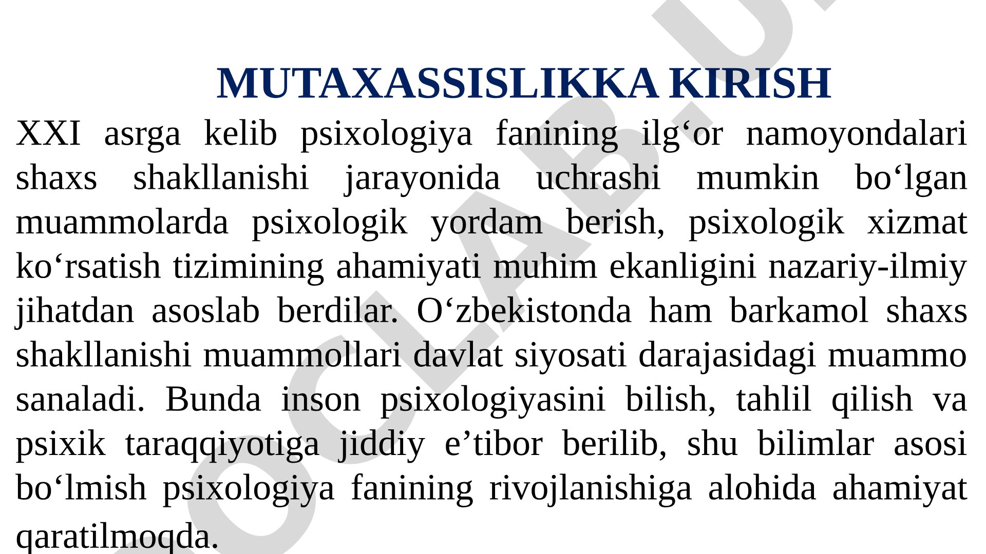 Mutaxassislikka kirish psixologiya fanining asoslari
