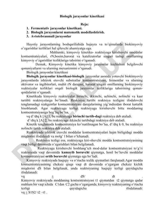 Biologik jarayonlar kinetikasi