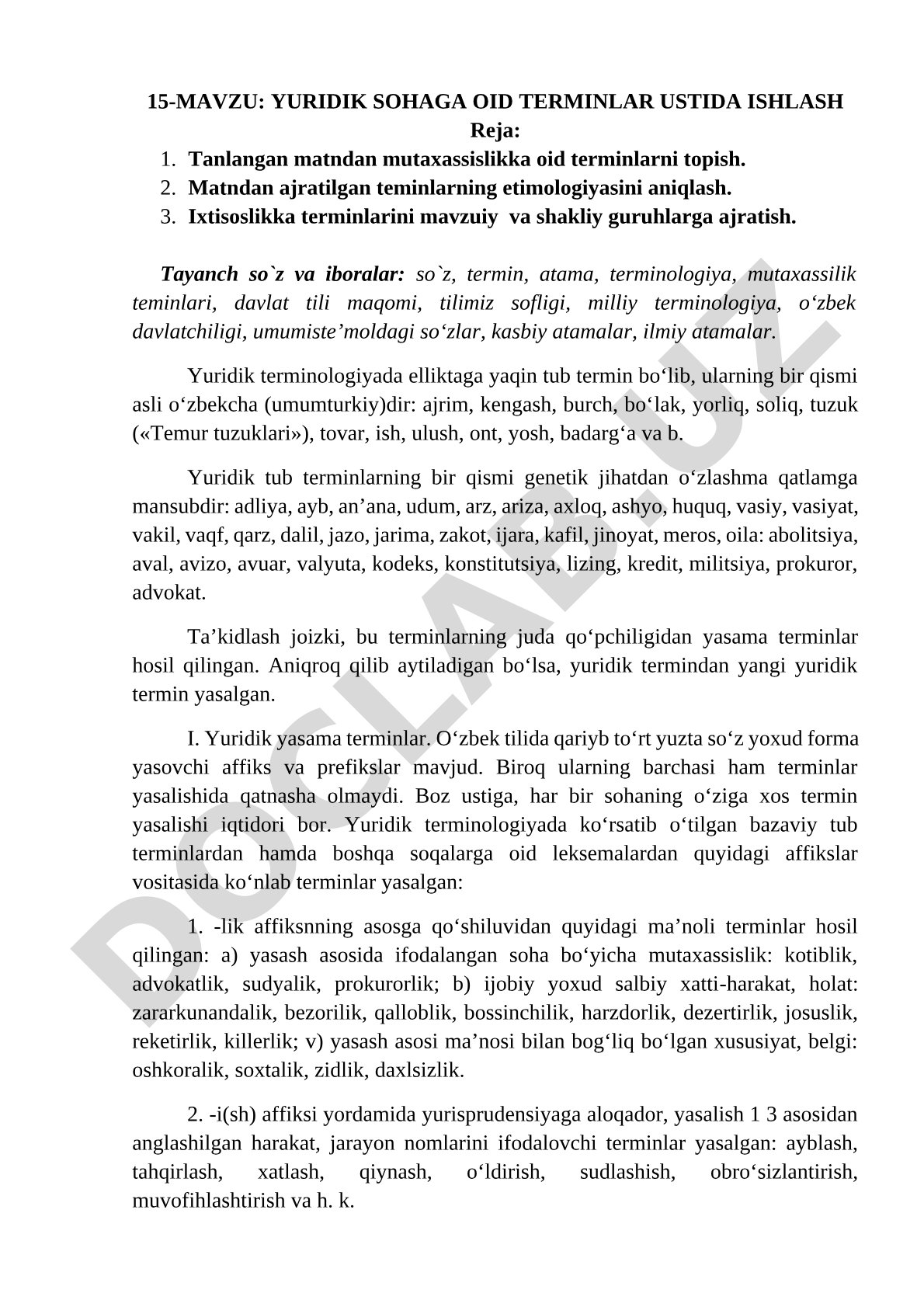 Yuridik sohaga oid terminlar ustida ishlash