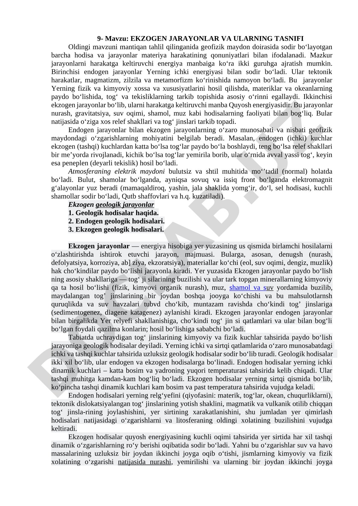EKZOGEN JARAYONLAR VA ULARNING TASNIFI