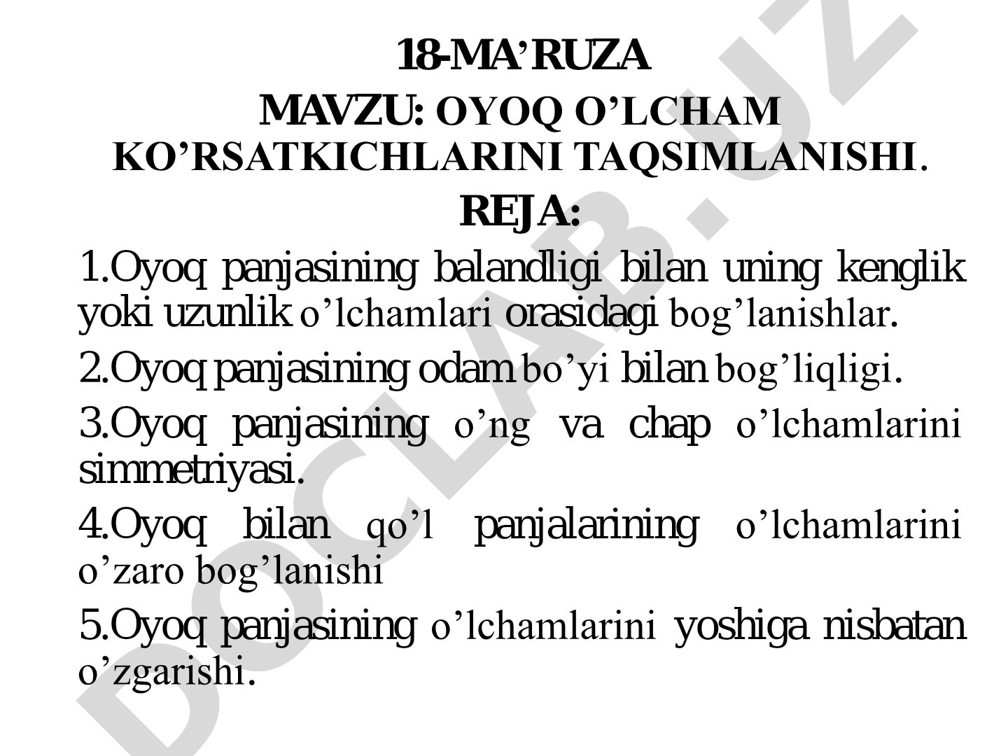 Oyoq o'lcham ko'rsatkichlarini taqsimlanishi