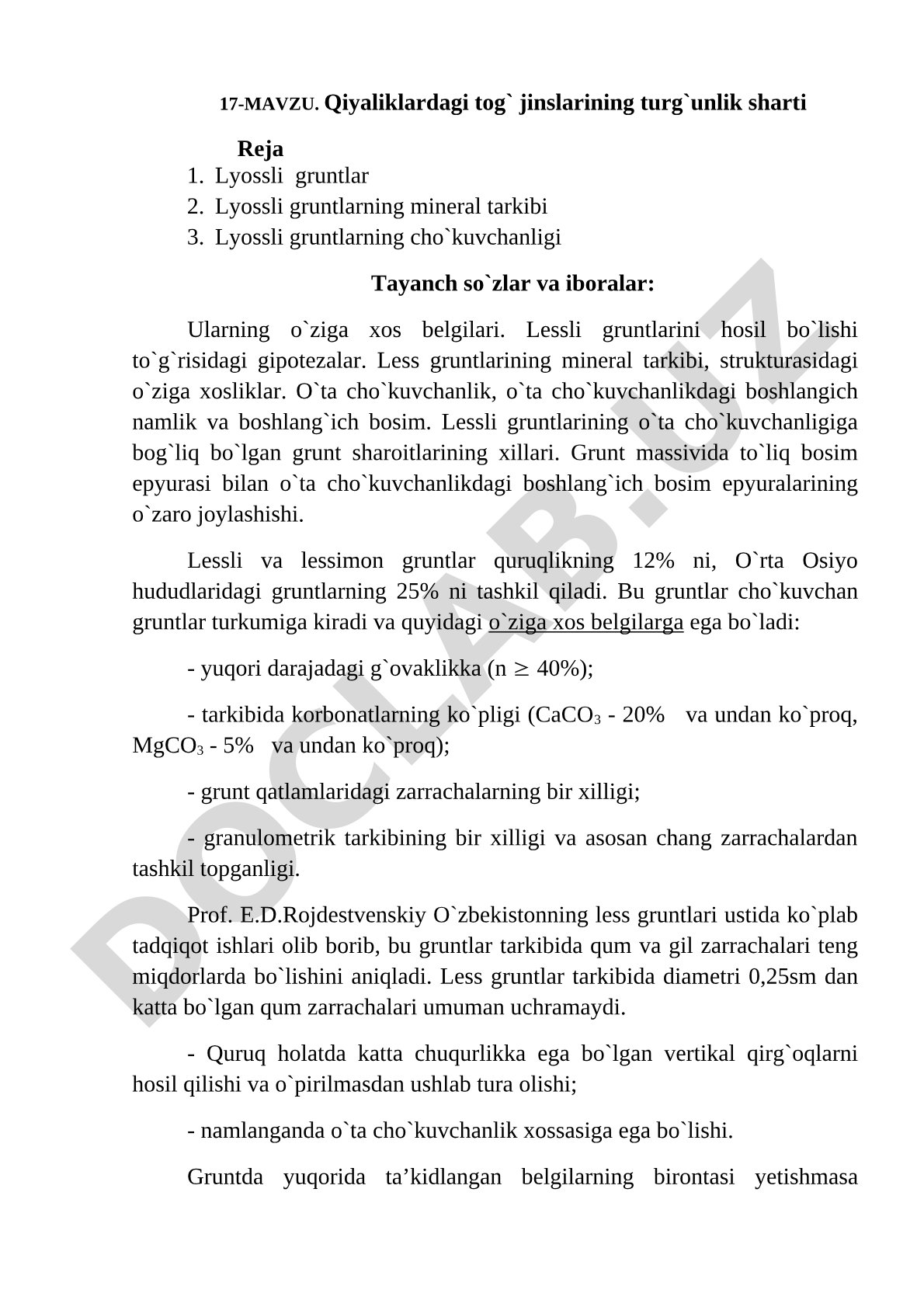 Qiyaliklardagi tog` jinslarining turg`unlik sharti