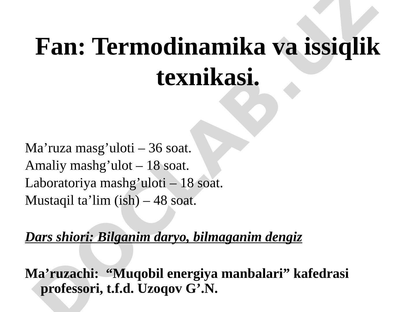 Termodinamika va issiqlik texnikasi