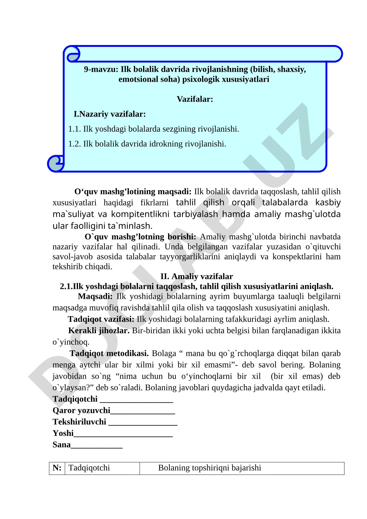 Ilk bolalik davrida taqqoslash va tahlil qilish xususiyatlari