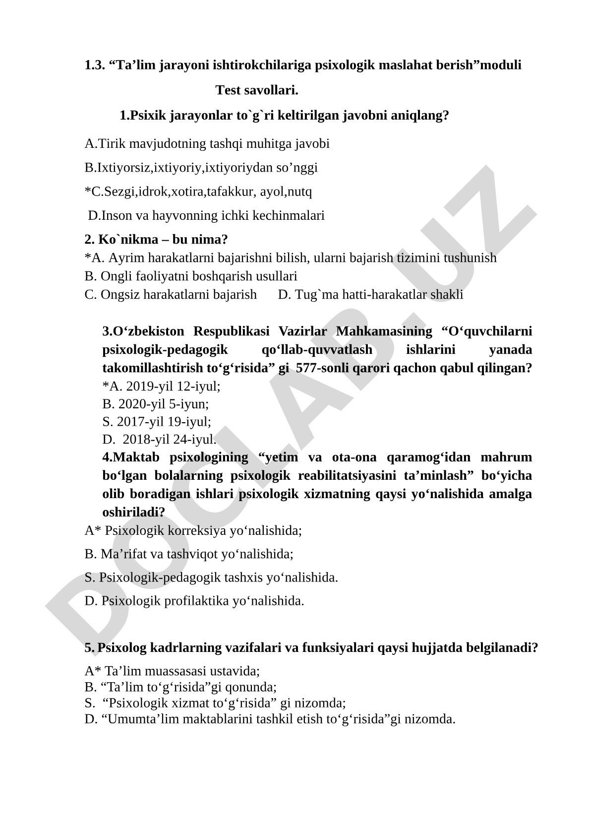 Taʼlim jarayoni ishtirokchilariga psixologik maslahat berish