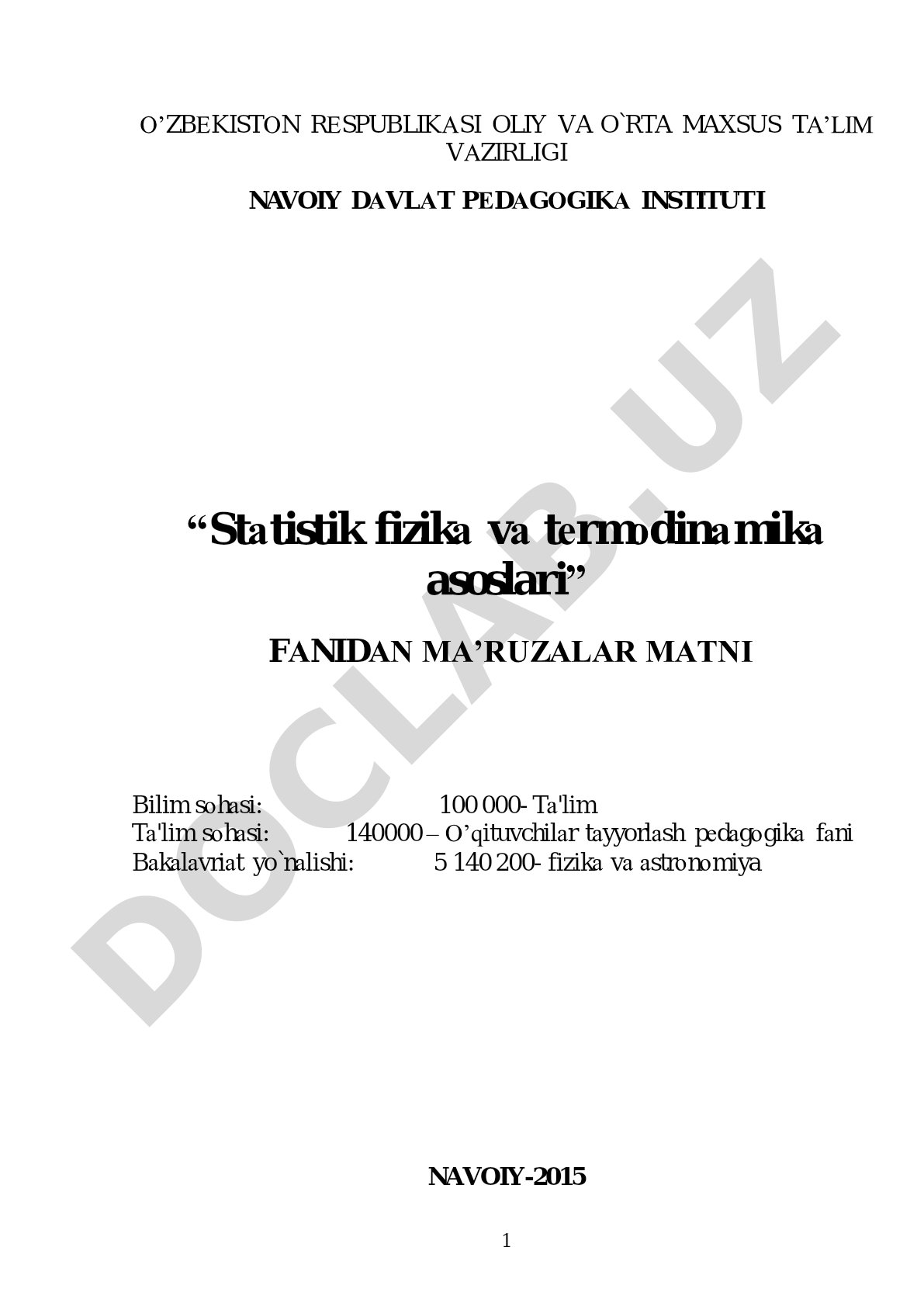 Statistik fizika va termodinamika asoslari