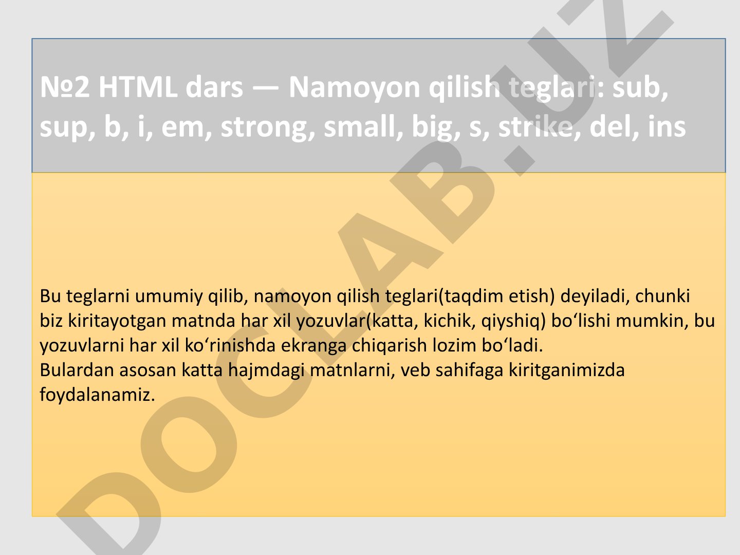 HTML namoyon qilish teglari