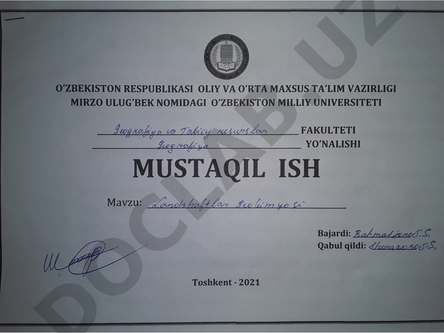 LANDSHAFTLAR GEOKIMYOSI