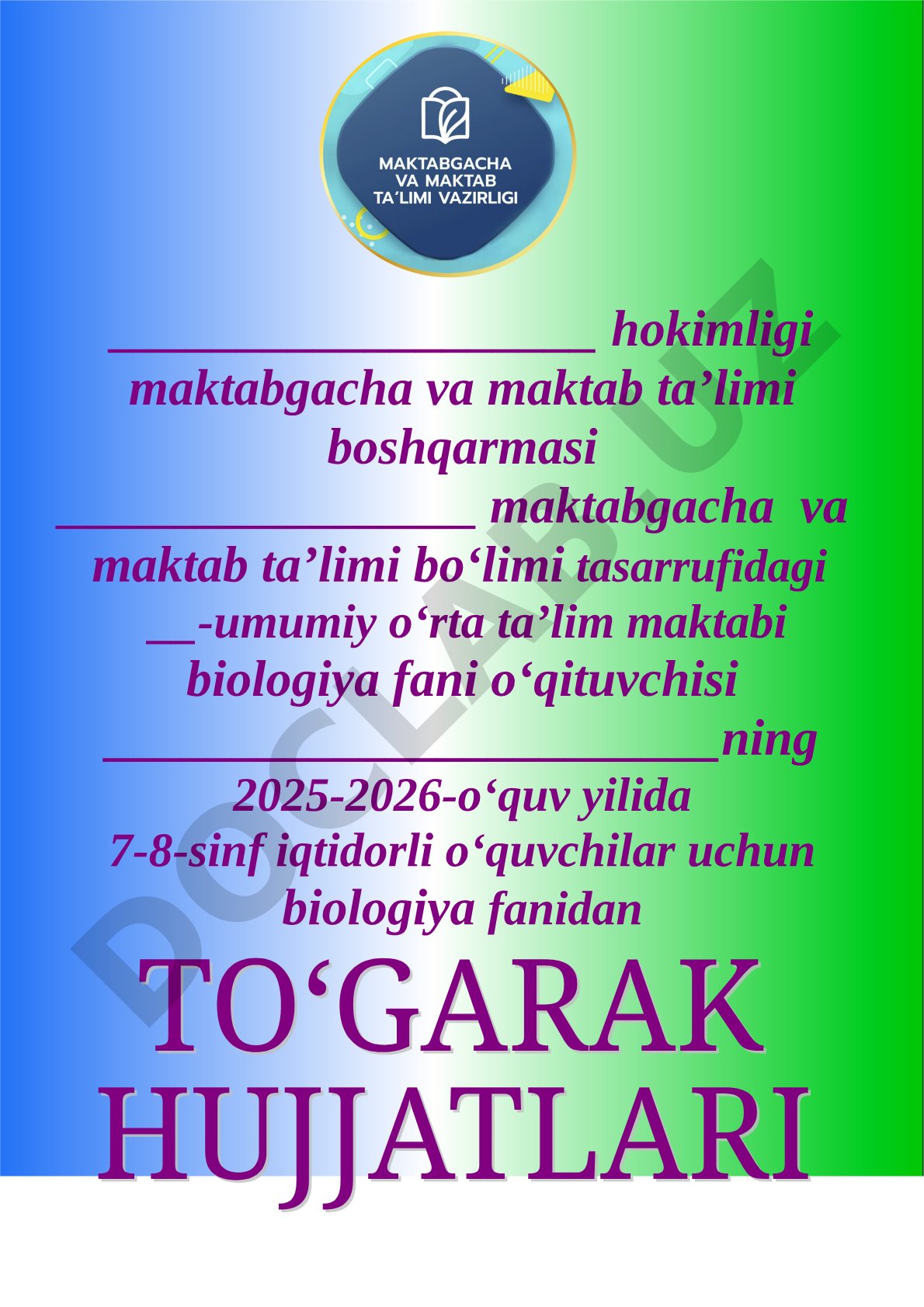 7-8-sinf iqtidorli o‘quvchilar uchun biologiya to‘garagi