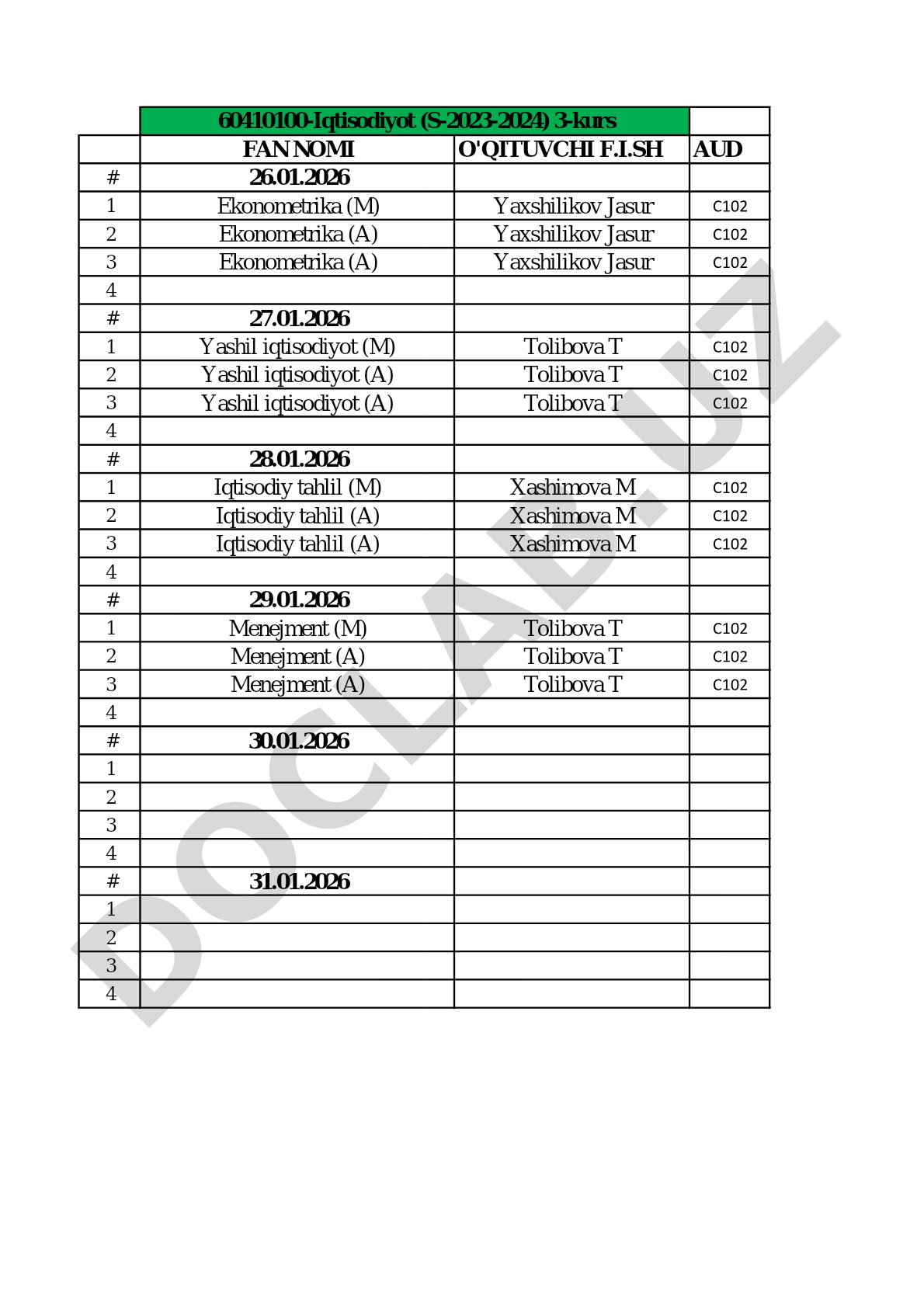 60410100-Iqtisodiyot (S-2023-2024) 3-kurs dars jadvali
