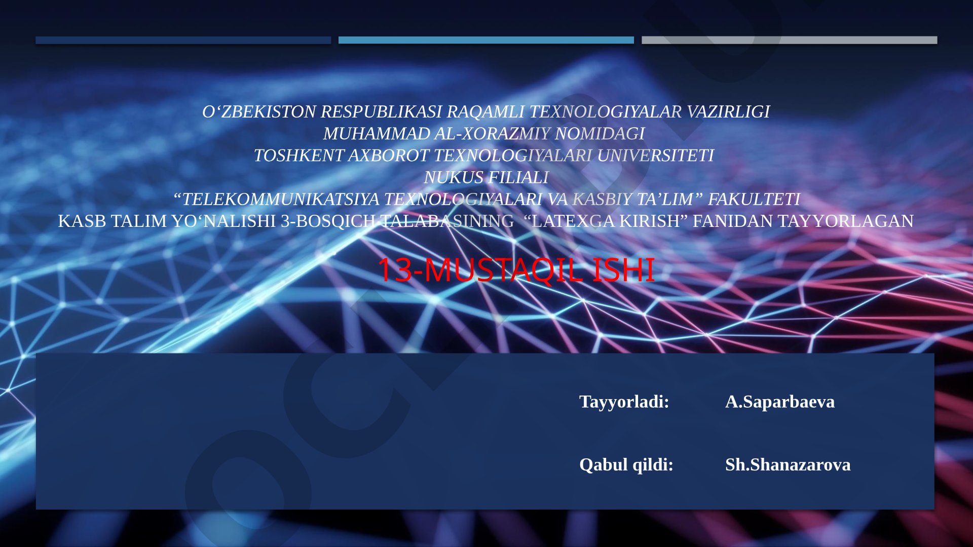 Latexga kirish fanidan mustaqil ish