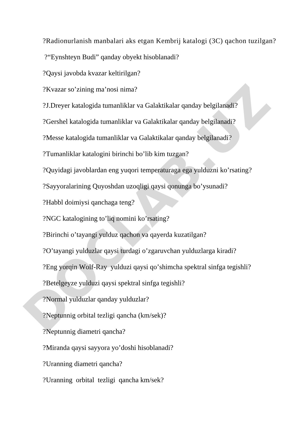 Astronomik kataloglar va yulduzlar haqida savollar