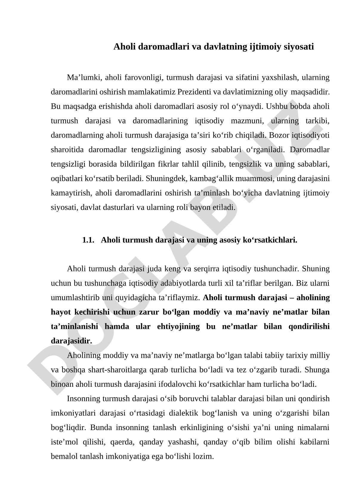 Aholi daromadlari va davlatning ijtimoiy siyosati