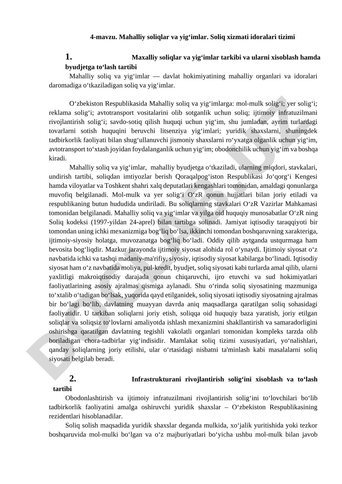Mahalliy soliqlar va yig‘imlar. Soliq xizmati idoralari tizimi