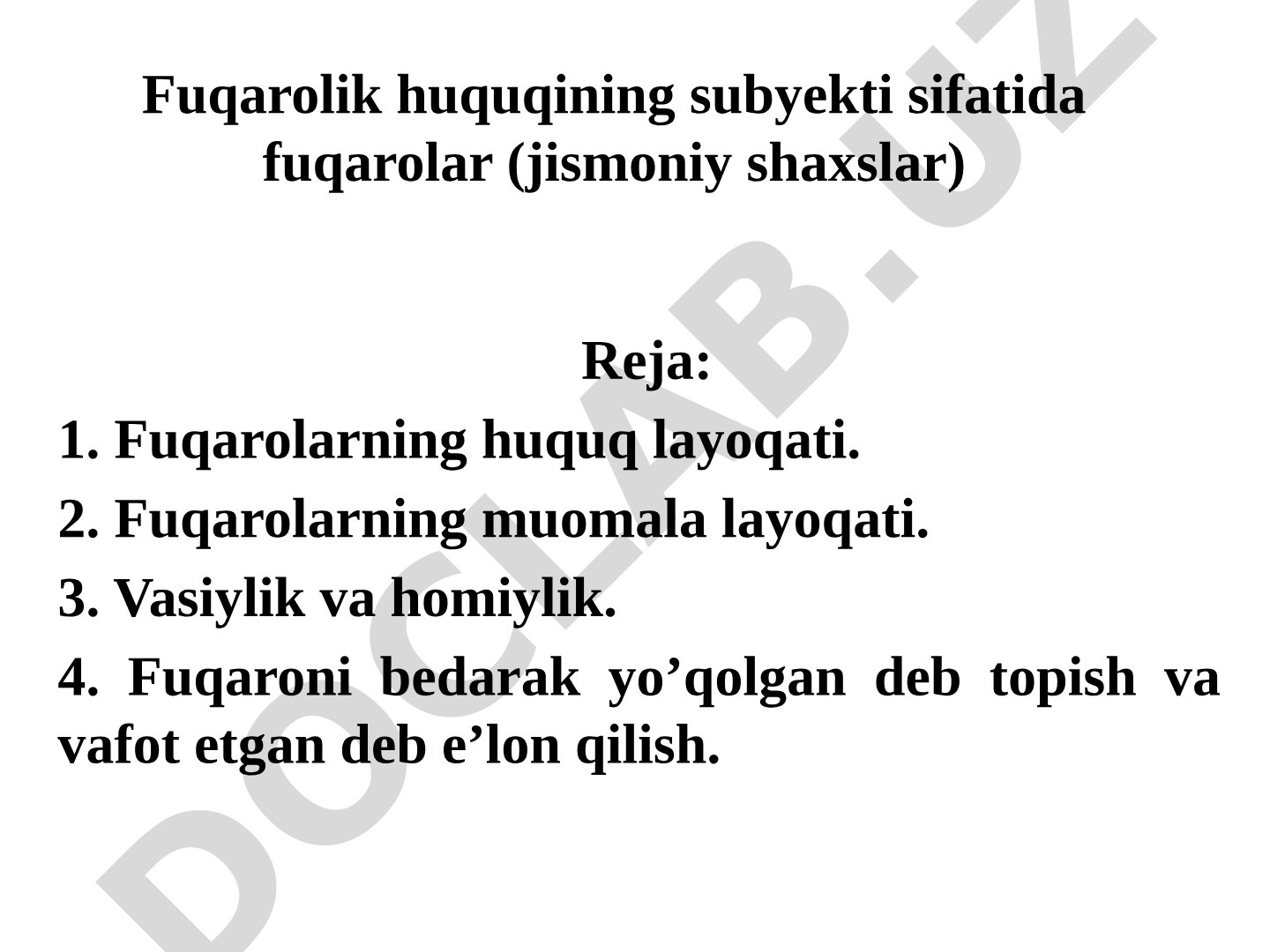 Fuqarolik huquqining subyekti sifatida fuqarolar (jismoniy shaxslar)