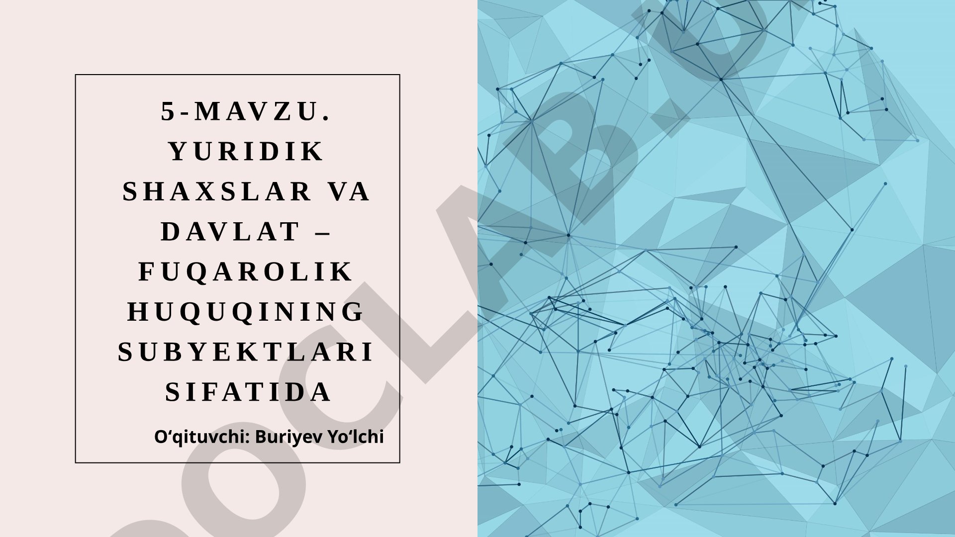 Yuridik shaxslar va davlat – fuqarolik huquqining subyektlari sifatida