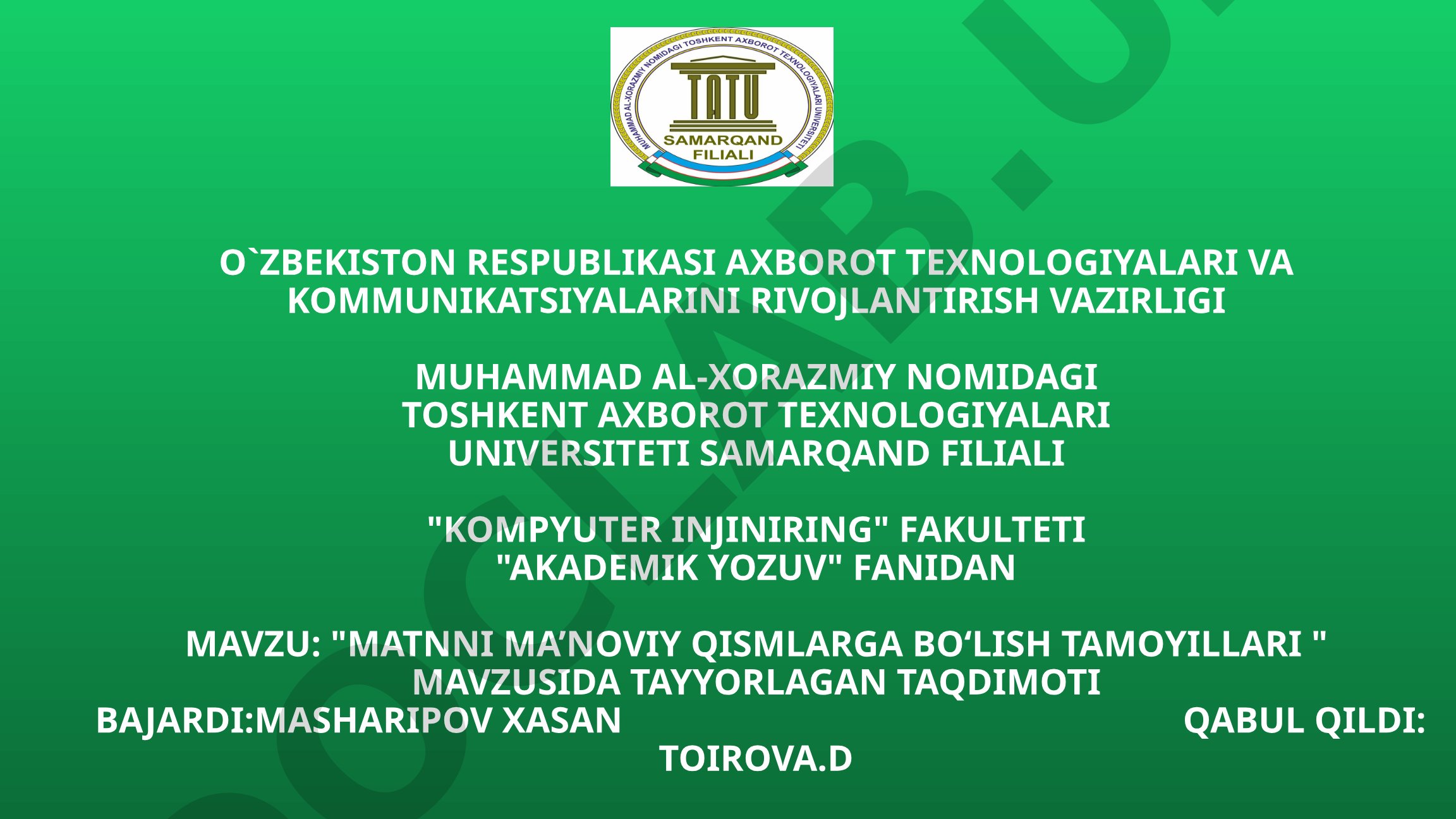 Matnni ma’noviy qismlarga bo‘lish tamoyillari