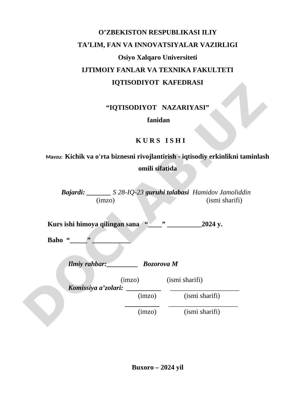 Kichik va o'rta biznesni rivojlantirish - iqtisodiy erkinlikni taminlash omili sifatida