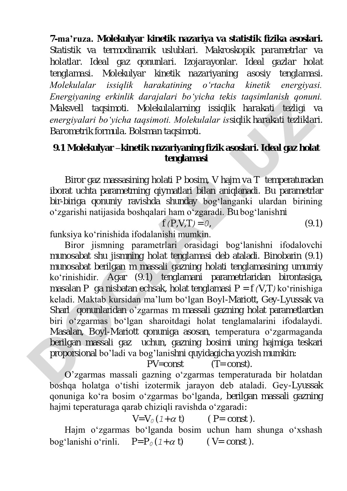 Molekulyar kinetik nazariya va statistik fizika asoslari