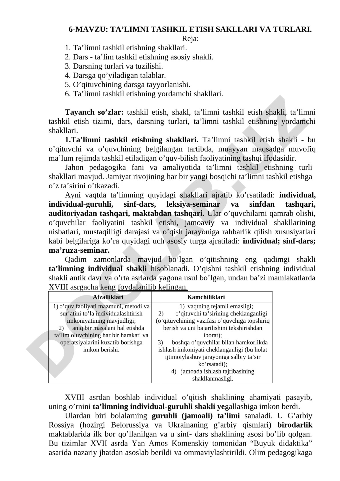 Ta’limni tashkil etish shakllari va turlari