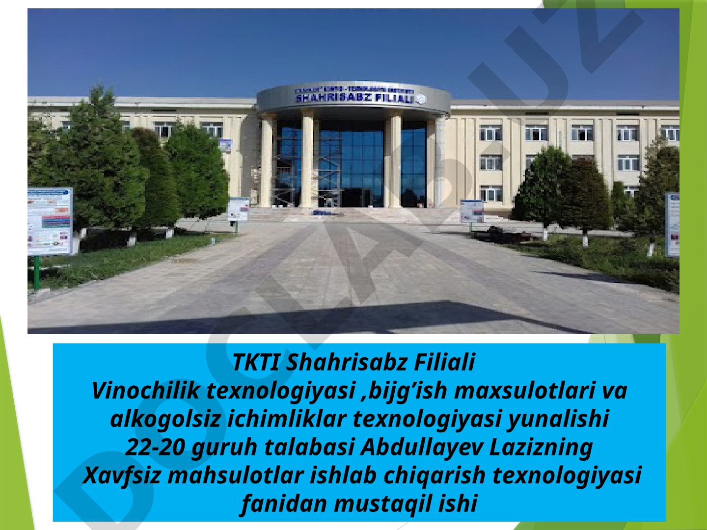Oziq-ovqat mahsulotlarining biologik xavfsizligi